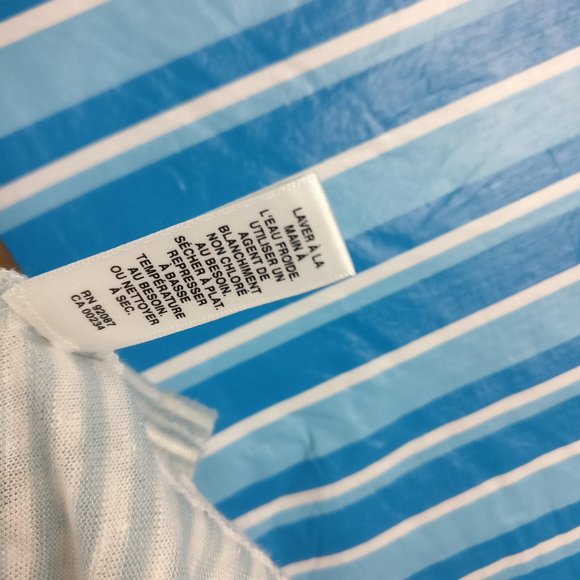 Linen Blouse, 100% Linen Blue Gray White striped top Mother of pearl button, S - Picture 8 of 10